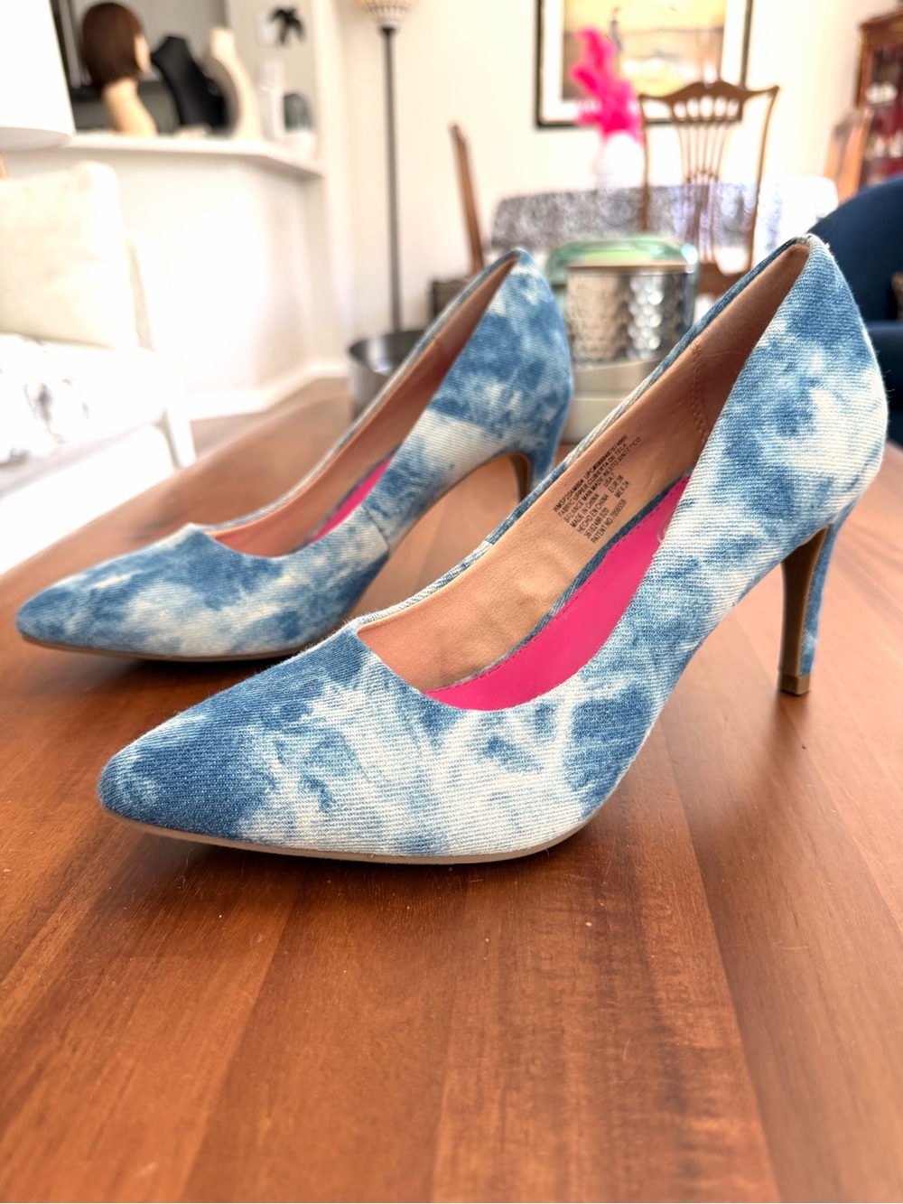 Scoop Denim Acid Wash Pointed Toe Stiletto Pumps Blue White Size 7